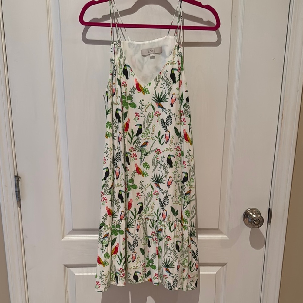 LOFT Women's Tropical Print Mini Dress - White and Green